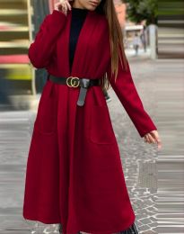 Дамско дълго палто в цвят бордо - код 1566