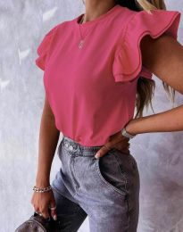 Дамска елегантна тениска с къдрички в розово - код 6215