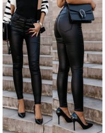 Дамски панталон лъскава материя в черно - код 5052